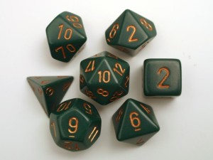 Chessex Opaque Polydice Set - Dusty Green/gold