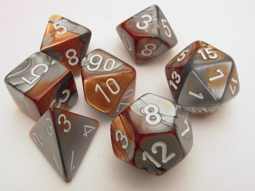 Chessex Gemini Polydice Set - Copper-Steel/white