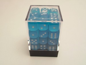 Chessex 12mm D6 Block - Frosted Caribbean Blue/wh