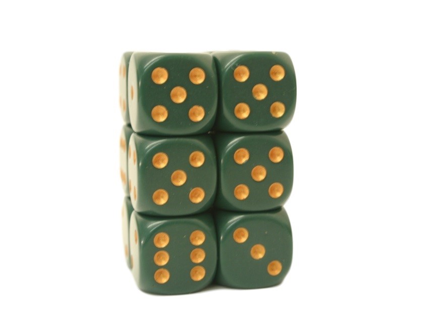 Chessex Opaque 16mm D6 x 12 - Dusty Green/gold