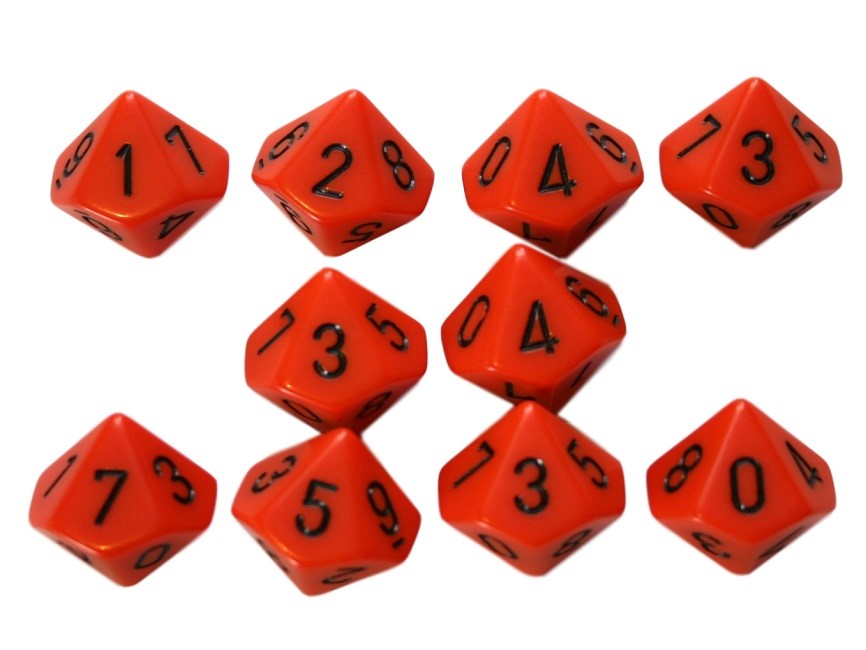 Chessex Opaque 10 x D10 Set - Orange/black