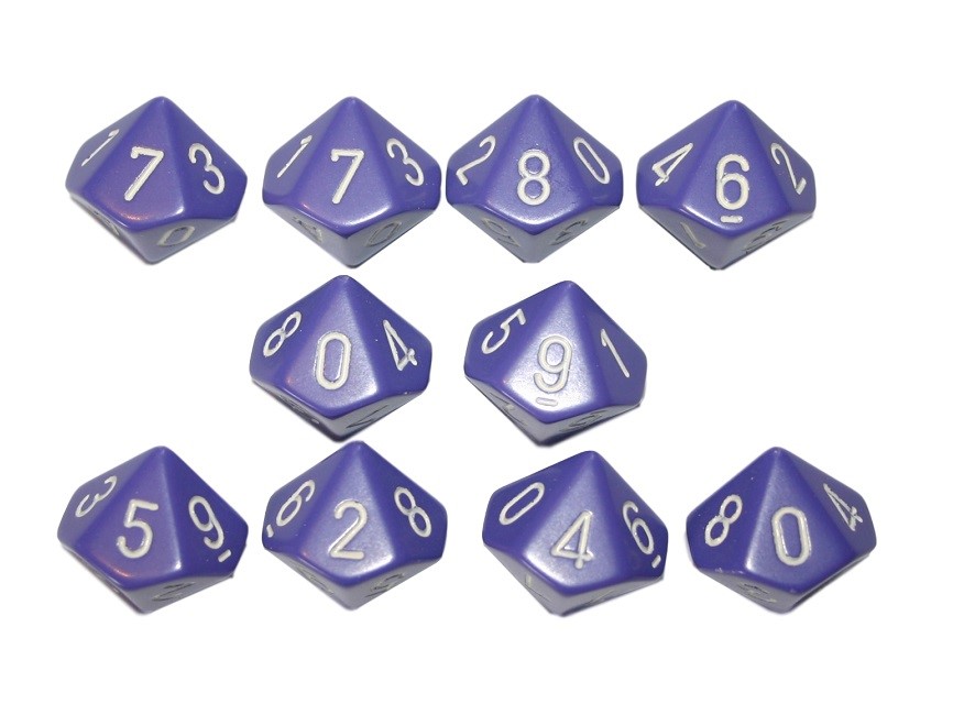 Chessex Opaque 10 x D10 Set - Purple/white