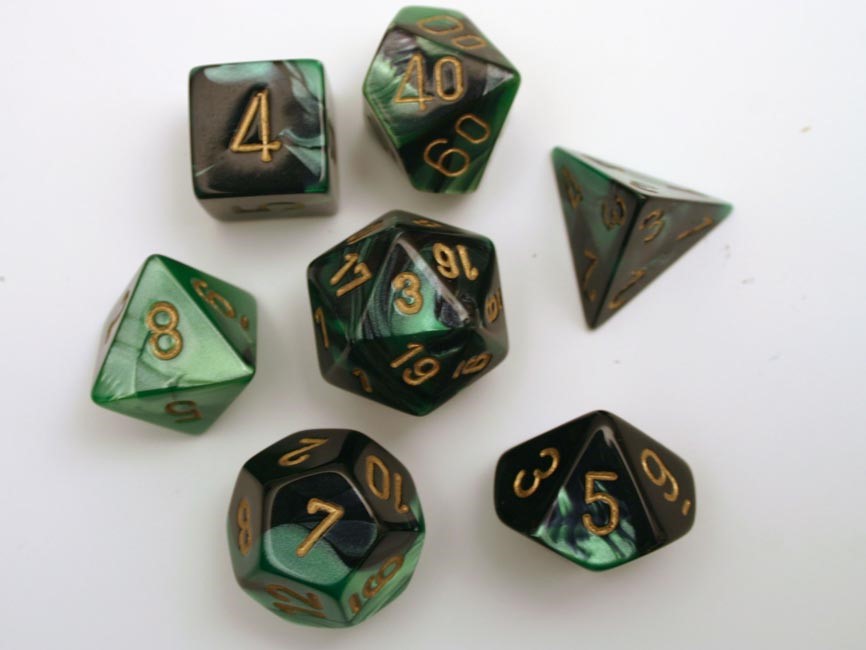 Chessex Gemini Polydice Set - Black-Green/gold