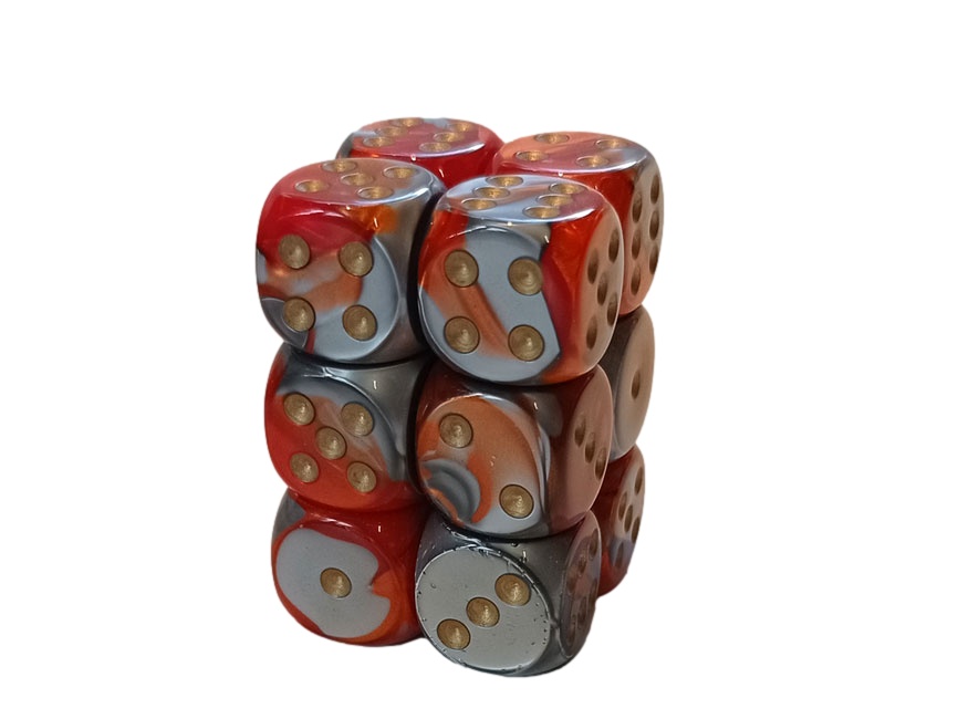 Chessex Gemini 16mm D6 x 12 Set - Orange-Steel /gold