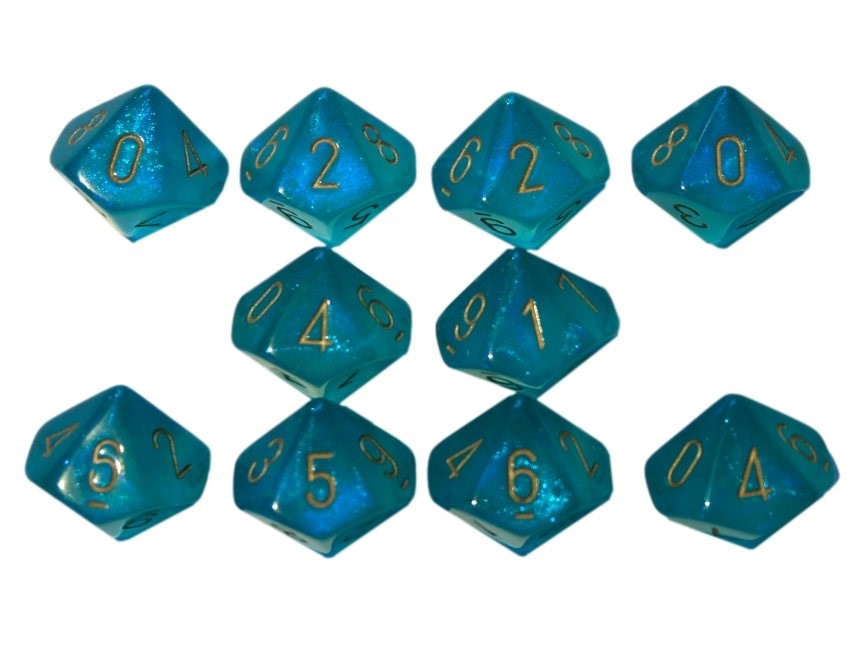 Chessex 10 x D10 Dice Set - Borealis Luminary Teal / gold