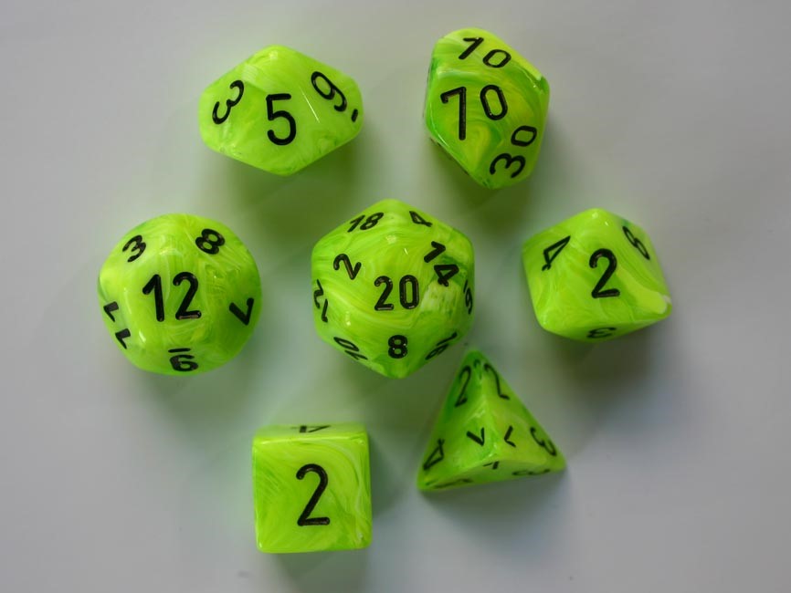 Chessex Polydice Set - Vortex Dice Bright Green/black