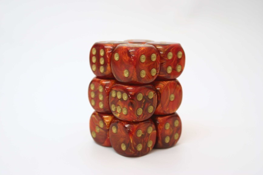 Chessex 16mm D6 x 12 - Scarab Scarlet/gold