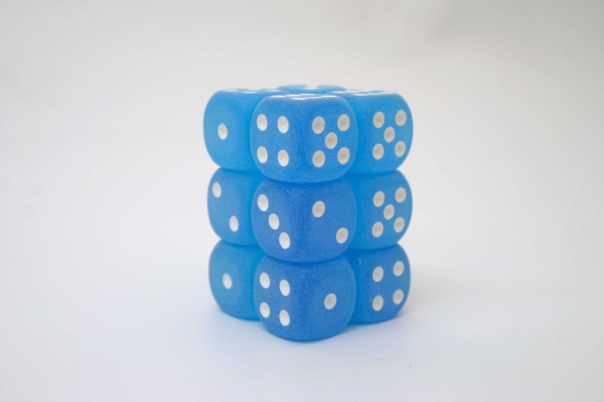 Chessex 16mm D6 x 12 - Frosted Caribbean Blue/wh